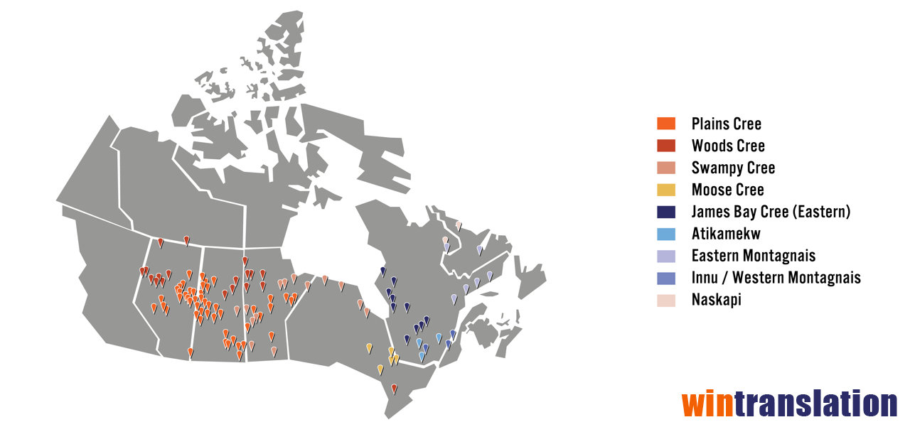 map of cree communities by dialect